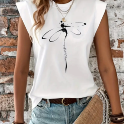 Dragonfly & Letter Print Tops