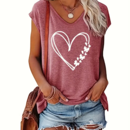 Heart Print V-Neck Tank Top